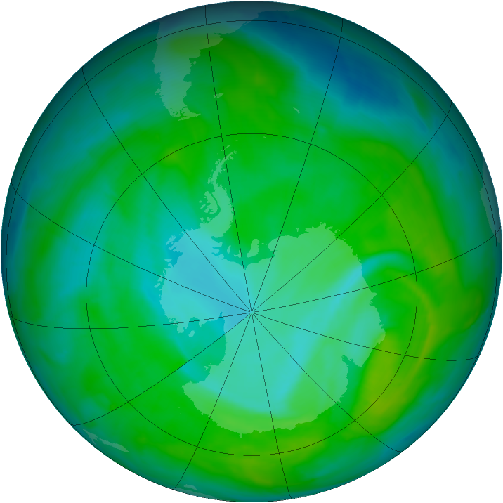 Antarctic ozone map for 22 December 2014